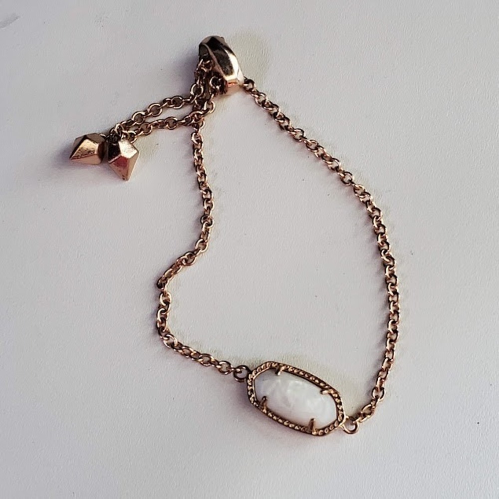 Kendra Scott Elaina Adjustable Chain Bracelet Rose Gold White Mother of Pearl
